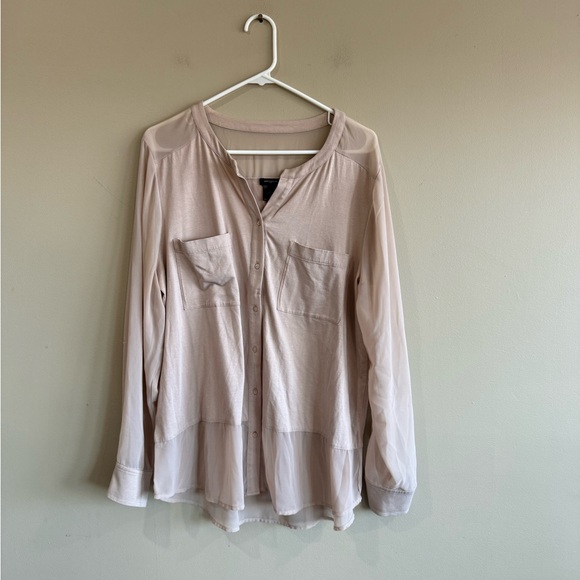 Ann Taylor Light Beige Button-Down Shirt - Picture 2 of 9